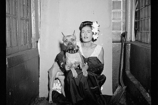 Portrait of Billie Holiday and her dog Mister, New York, February 1947